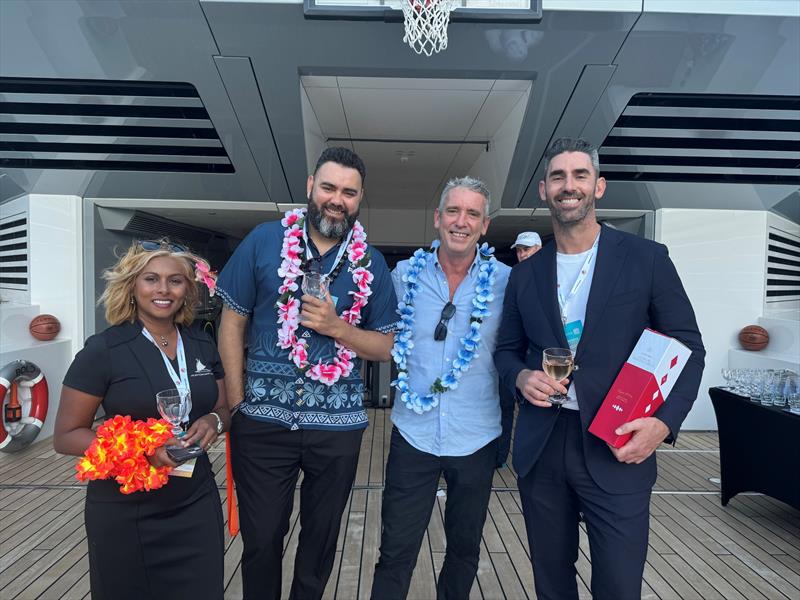 Onboard M/Y BOLD – Cynthia Rasch from Port Denarau Marina, Leigh Howard from Tourism Fiji, Steve Connolly from Nautical Solutions, Sam Dunleavy from The Yacht Life - photo © AIMEX