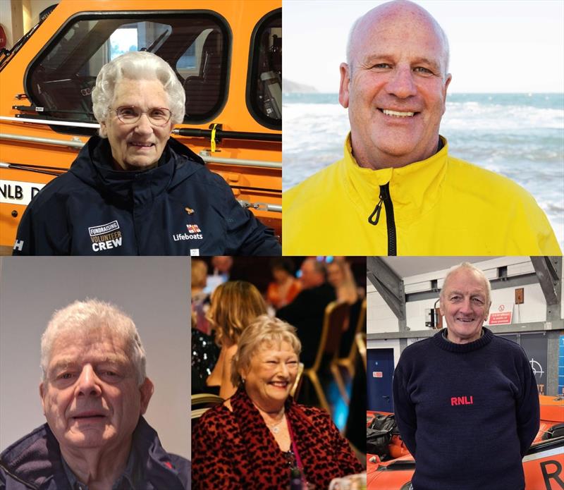 Five RNLI volunteers recognised in His Majesty The King's New Year Honours - (Top L-R) Sheila Warner MBE and Paddy McLaughlin MBE, (Bottom L-R) David Lipp MBE, Gilli Cowley BEM and David Haines BEM photo copyright RNLI taken at  and featuring the Marine Industry class