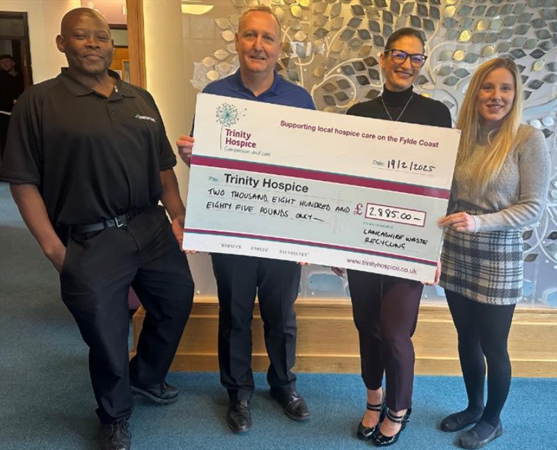 Eric Kidd and Gary Walsh from Shakespeare® along with Kate Rutland Smith and Emily Squire from Lancashire Waste at Trinity Hospice photo copyright Shakespeare taken at  and featuring the Marine Industry class