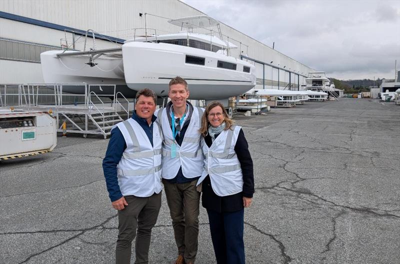 CEO, Will Miller, along with integral members of the TMC team, Andrew Holland and Valerie Toomey, were present at the debut of Lagoon's newest addition, the 38 model, earlier this month in Bordeaux, France - photo © The Multihull Company