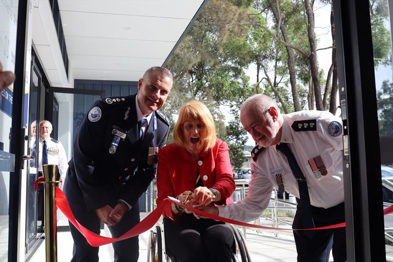 MRNSW Commissioner Alex Barrell, Member for Gosford Liesl Tesch and Marine Rescue Brisbane Water Unit Commander Ian Morrow cut the ribbon on the new base - photo © Marine Rescue NSW