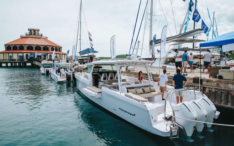 Yachts on display with the Harbor 360 locale of the Vendor Expo in the background - photo © mediaboostvi