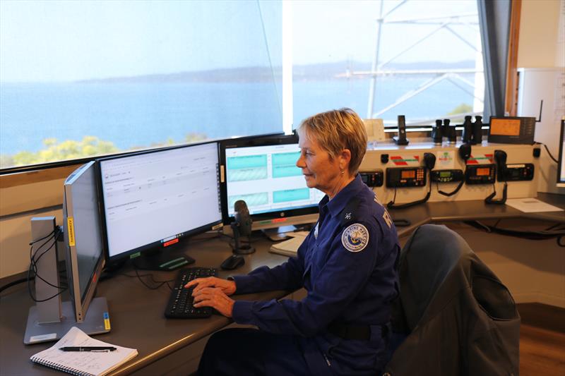 Marine Rescue Eden Deputy Unit Commander Nancy Weather on radio watch at the Marine Rescue Eden Search and Rescue Coordination Centre - photo © Marine Rescue NSW