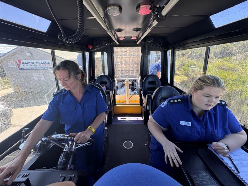 Lisa Mobbs and Taylor Marshall check the electronics on board rescue vessel Woolgoolga 30 - photo © Marine Rescue NSW