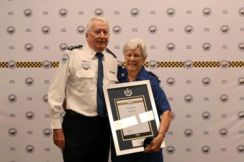 Lake Macquarie Unit Commander Jim Wright ESM and Life Membership recipient Margaret Teal photo copyright Marine Rescue NSW taken at  and featuring the Marine Industry class