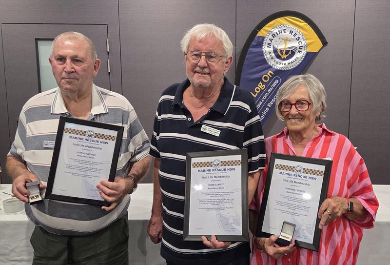 Ballina-Life-Members- John Donoghue - Norm Lannoy - Lorraine Leuckel photo copyright Marine Rescue NSW taken at  and featuring the Marine Industry class