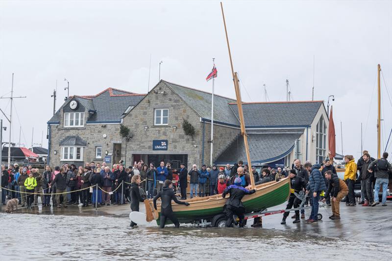 Boat Building Academy hosts 55th ceremonial launch into Lyme Regis harbour photo copyright BNPS taken at Lyme Regis Sailing Club and featuring the Marine Industry class