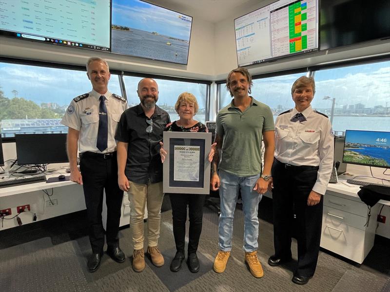 Acting Commissioner Todd Andrews and Unit Commander Lyn Van Homrigh with Warren Bramble's wife Helen and sons Luke and Scott photo copyright Marine Rescue NSW taken at  and featuring the Marine Industry class