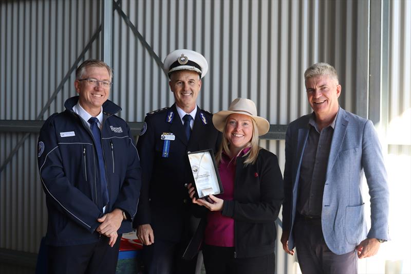 Rhiannon Shaw from Bendigo Bank - Community Bank Cooma with Unit Commander Hopwood Commissioner Andrews and Member for Monaro Steve Whan - photo © Marine Rescue NSW 