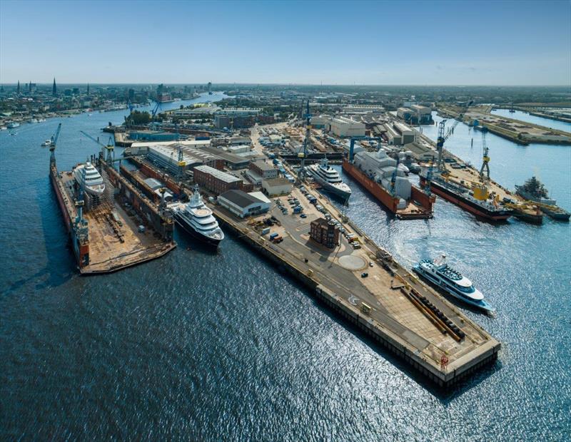 Lurssen Refit shipyard Hamburg photo copyright Jarmo Pohjaniemi taken at  and featuring the Marine Industry class