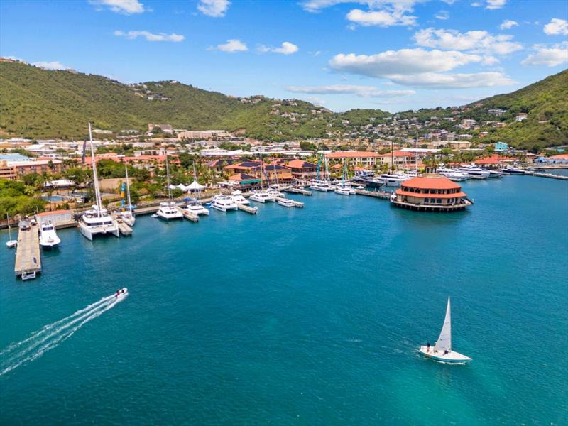 VIBE 2026 from the air at IGY's Yacht Haven Grande, St. Thomas, with demo sails by the St. Thomas Sailing Center and demo sportfishing yacht cruises by the Virgin Islands Game Fishing Club, underway for attendees - photo © MediaBoostVI