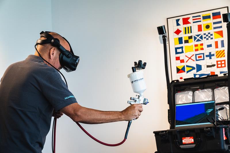AkzoNobel's virtual reality (VR) spray gun simulation creates a virtual environment for applicators to practice yacht painting techniques without using actual products - photo © AkzoNobel