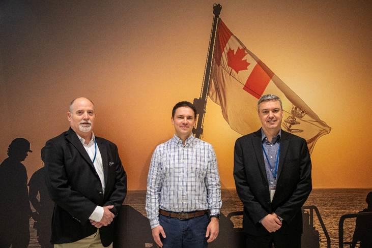 Vincent Reine, Senior Procurement Specialist, Irving Shipbuilding Inc., pictured with Walter Silva and Bill Souter, Custom Keel Sales & Design at MarsKeel - photo © Marswell Metal Industries Ltd.