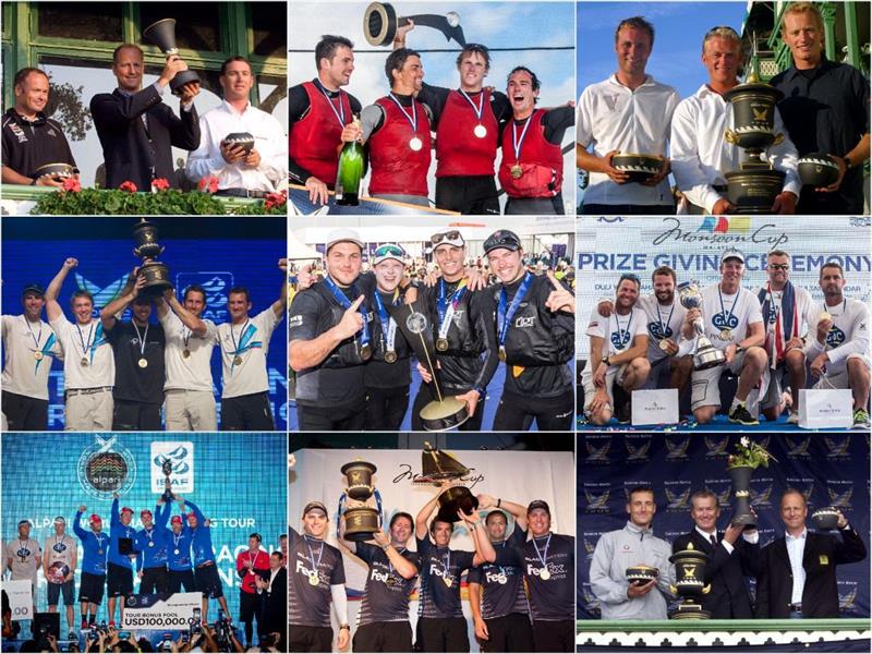 (L- R) Top row - Magnus Holmberg 2001, Phil Robertson 2016, Jesper Radich 2003. Middle row - Ben Ainslie 2009, Torvar Mirsky (AUS) 2017, Ian Williams (GBR) 2015. Bottom row - Taylor Canfield (ISV) 2014, Adam Minoprio (NZL) 2009, Peter Gilmour (AUS) 2004 - photo © World Match Racing Tour