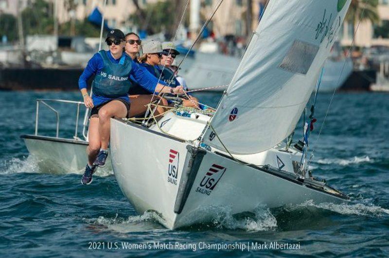 Janel Zarkowsky, Annabelle Ayer, Madeline Gill, and Rose Edwards at the 2021 U.S. Women's Match Racing Championship photo copyright Mark Albertazzi taken at San Diego Yacht Club and featuring the Match Racing class