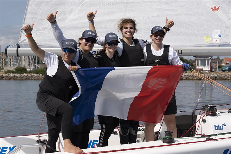 Pauline Courtois, Maëlenn Lemaître , Louise Acker, Thea Khelif, and Clara Bayol win the 2023 Women's Match Racing World Championship - powered by Bunker One photo copyright Mick Anderson taken at Middelfart Sailing Club and featuring the Match Racing class