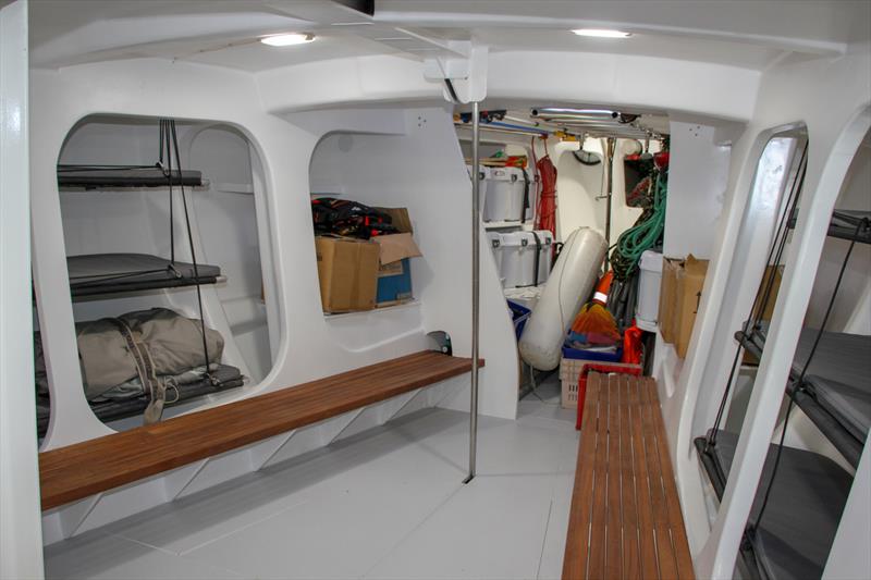 Crew dressing and wet area - bow - Lion New Zealand - Relaunch - March 11, 2019 - photo © Richard Gladwell