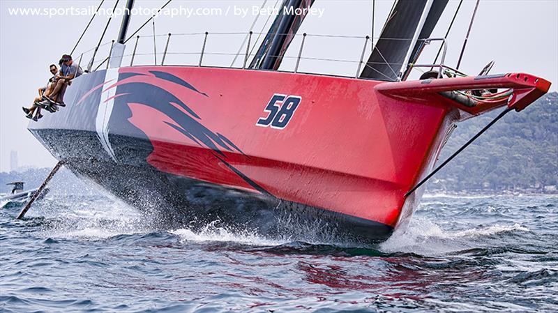 Comanche practising for the 75th Rolex Sydney to Hobart Yacht Race photo copyright Beth Morley / www.sportsailingphotography.com taken at Cruising Yacht Club of Australia and featuring the Maxi class