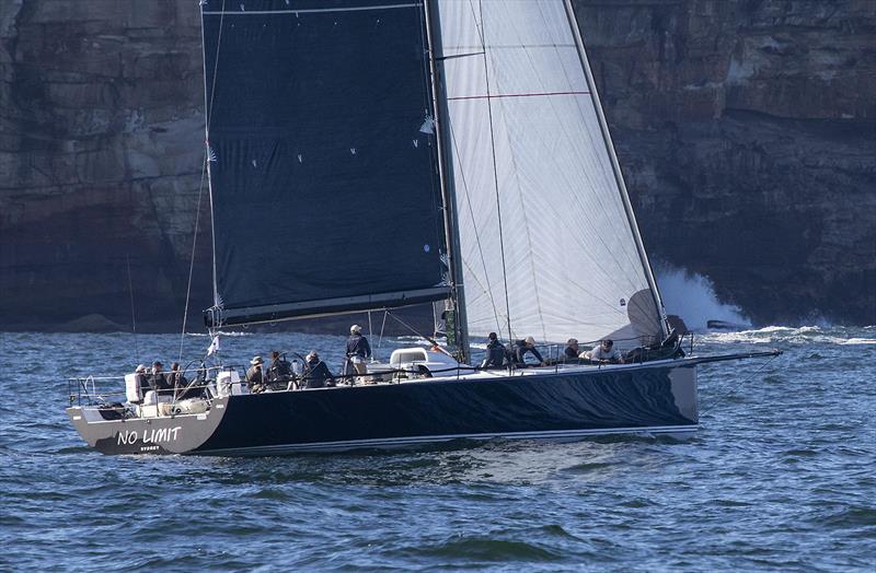 David Gotze's R/P63 No Limit slipped out the Heads immediately astern of David Griffith's J/V62, Whisper photo copyright John Curnow taken at Cruising Yacht Club of Australia and featuring the Maxi class