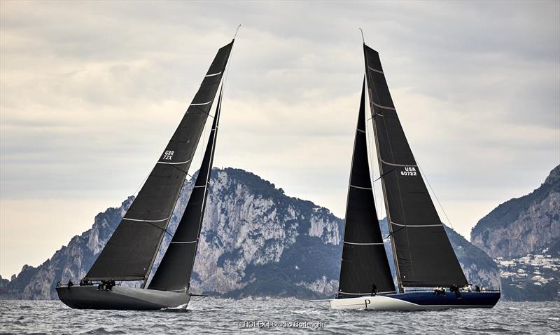 Peter Dubens' North Star match races George Sakellaris' Proteus en route to the finish near Sorrento in the Regata dei Tre Golfi photo copyright Rolex / Studio Borlenghi taken at Circolo del Remo e della Vela Italia and featuring the Maxi class