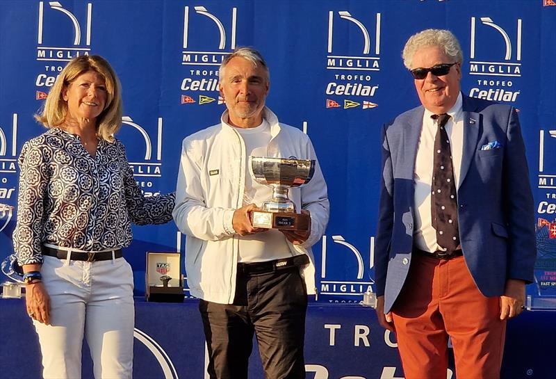 Elena and Aldo Parisotto receive the Gianfranco Alberini Trophy from IMA Secretary General Andrew McIrvine for IRC maxi class victory in this year's 151 Miglia-Trofeo Cetilar - photo © James Boyd / IMA