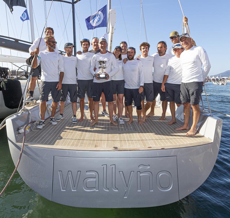 Benoît de Froidmont, wife Aurélie, tactician Cedric Pouligny (far right) and the crew of Wallyño celebrate winning the 2023 IMA Mediterranean Maxi Inshore Challenge photo copyright Gianfranco Forza taken at Société Nautique de Saint-Tropez and featuring the Maxi class