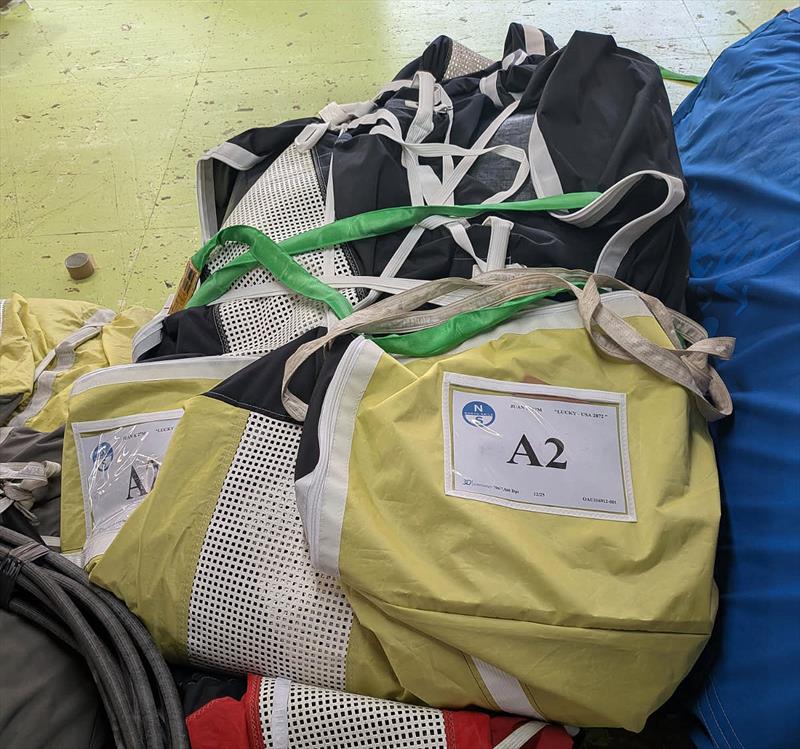 Brand new North Sails 3Di A2 with free flying luff that points straight into the breeze for the highly fancied and well-sailed Juan Kouyoumdjian 88, Lucky. Add cable, put it on the furlers and off you go.. - photo © North Sails