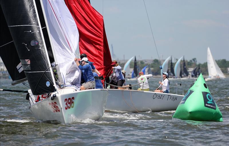 Two-time Melges 24 Corinthian Charleston Race Week champion Kevin Shockey on Wombmates Racing takes the lead at the gate, just ahead of Bridgette Croke sailing Crazy Train during the 2023 edition - photo © Priscilla Parker / CRW2023