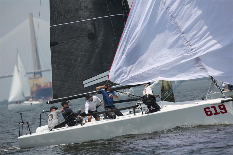 Anthony Kotoun, a new owner, helms Stepping Razor to lead the 16-strong Melges 24 fleet - 2024 Charleston Race Week - photo © Joy Dunigan CRW2024