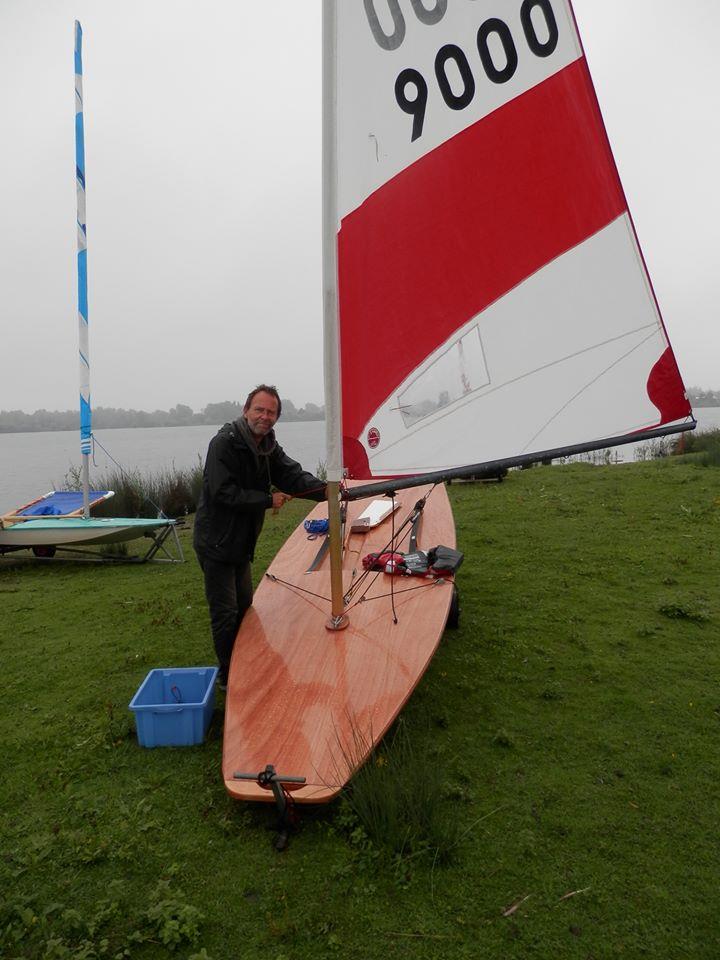 Ronny de Gruyter and the Minisail he has just built photo copyright Nikki Clarke taken at Hunts Sailing Club and featuring the Minisail class