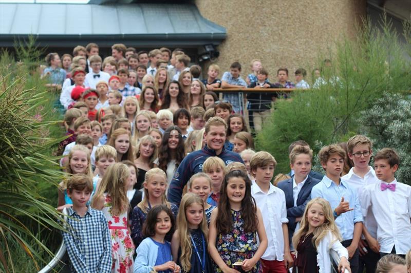 David 'Freddie' Carr with competitors at HISC Youth Week 2015 photo copyright Carol Letten taken at Hayling Island Sailing Club