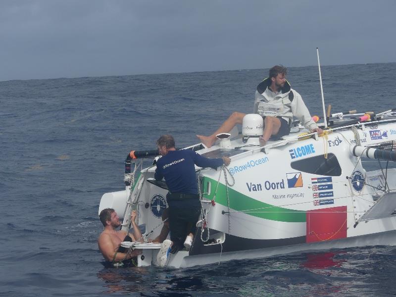 The Row4Ocean crew carry out repairs to their rudder during the Atlantic crossing attempt - photo © Row4Ocean