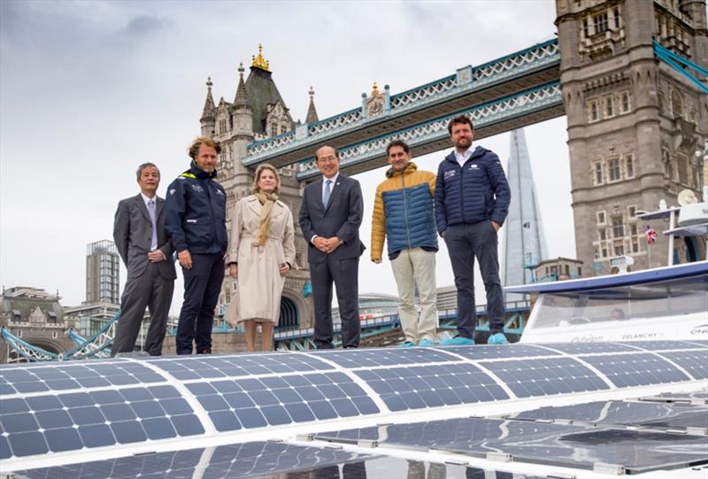 Jérôme Delafosse, Geneviève Van Rossum, Kitack Lim, Francesco La Camera, Victorien Erussard, onboard the Energy Observer. - photo © Lloyd Images