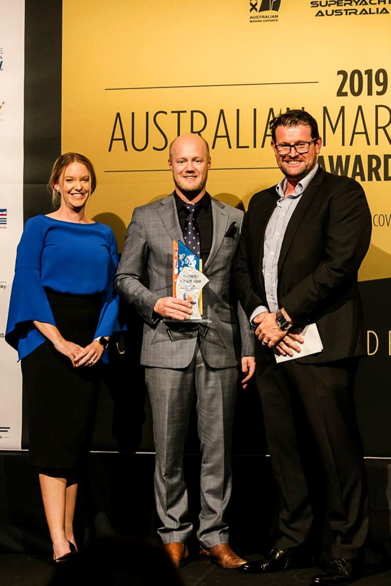 Donna Long and Dominic O'Brien from Sanctuary Cove International Boat Show presenting Matthew Hyde, Seahub Yacht Maintenance Software the '2019 Exporter of the Year Award' photo copyright AIMEX taken at 