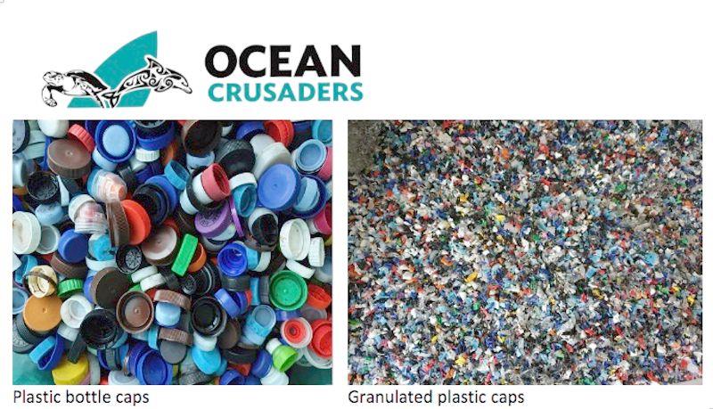First stage of preparing plastic bottle caps for recycling - photo © Ocean Crusaders
