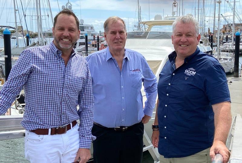 Jason Roberts (Aurora Global Logistics), Steve Fisher (Rivergate) and Trenton Gay (Gold Coast City Marina & Shipyard) photo copyright Andra Bite taken at 