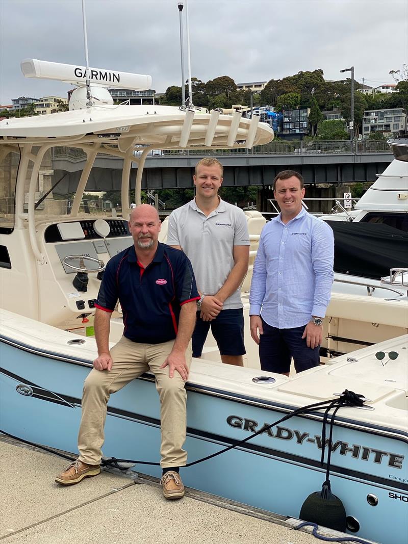 Twin Disc Pacific NSW Sales Manager Jason Harris with Sam and Ryan Short from Seakeeper DC Dealer Short Marine photo copyright Jo Wormald taken at 