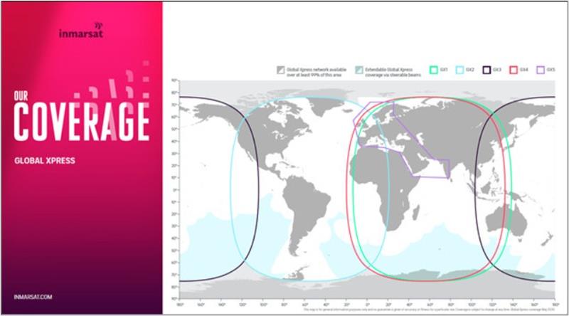 Global Xpress coverage map with the addition of GX5 (purple overlay for additional capacity for Europe and the Middle East) photo copyright Inmarsat taken at 