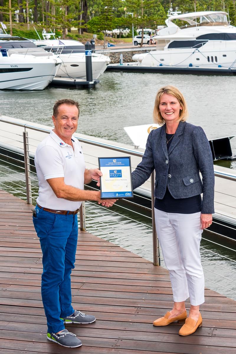 Steve Sames receives award from Suzanne Davies photo copyright Marina Industries Association taken at 