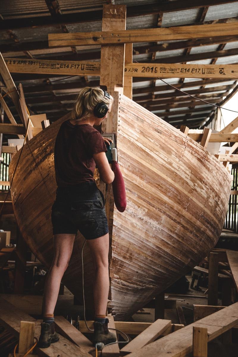 Lefke van Gogh working on a wooden boat in Dave’s Shed photo copyright Australian Wooden Boat Festival taken at 
