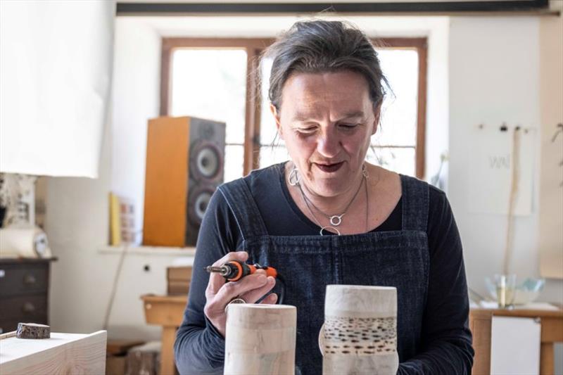 Visual artist Tania Kovats creating the Relay4Nature baton in her studio in Devon UK - photo © Cherie Bridges / The Ocean Race