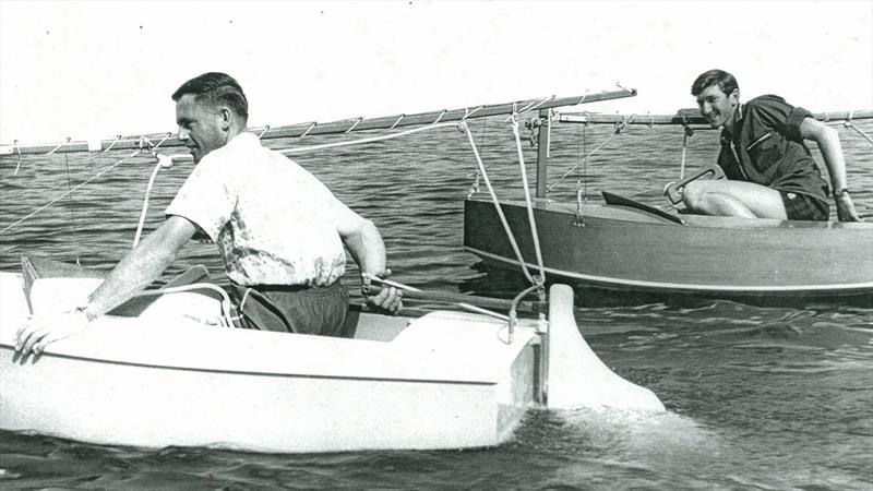Graham Mander (ahead and to windward and nearest the camera) with Bret de Thier, in 1970 in the Fathers day P class race at the Mt Pleasant Yacht Club photo copyright Mander Family Archives taken at Pleasant Point Yacht Club