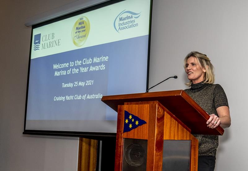 Suzanne Davies presenting the initiatives at the Club Marine Marina of the Year Awards Dinner - photo © Marina Industries Association