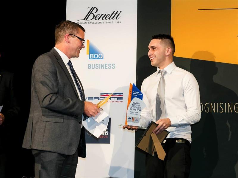 Simon Hislop from TAFE Queensland  presenting the “Apprentice of the Year  Award” to Robert Smith photo copyright AIMEX taken at 