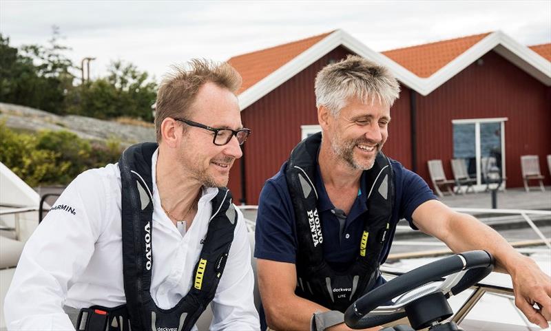Pontus Fernstrom EMEA Marine Segment Director at Garmin and Anders Thorin, Product Manager Electronics at VolvoPenta, demonstrating the powerful pairing - photo © Volvo Penta
