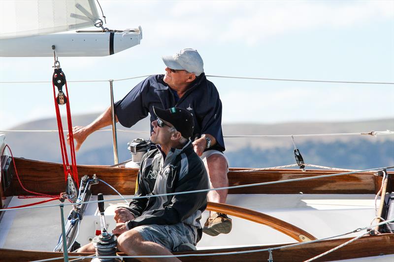 Chris Bouzaid is all concentration at the helm of Rainbow II - One Ton Cup Revival - Race 2 - March 2, 2015 photo copyright Ivor Wilkins/Offshore Images taken at Royal New Zealand Yacht Squadron