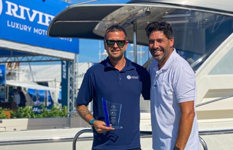 Anthony Vigliotti (left), of OneWater Yacht Group, accepts the award for Service Excellence by an Individual from Riviera's Chris McCafferty. - photo © Riviera Australia
