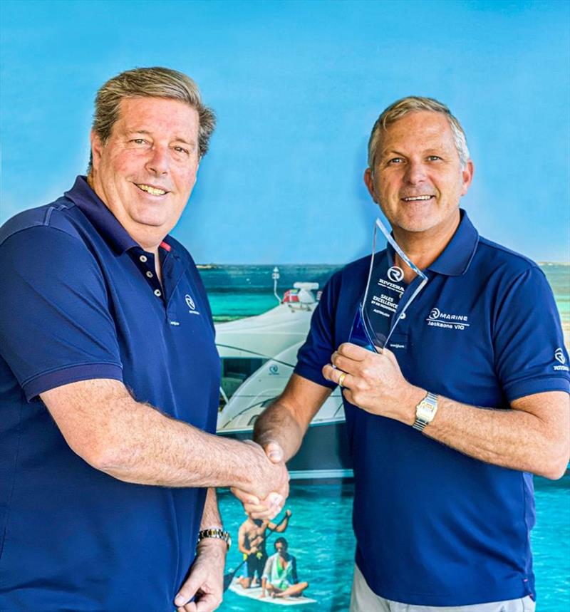 R Marine Jacksons dealer principal Stuart Jackson (left) congratulates Stephen Porter for his Sales Excellence by an Individual Award photo copyright Riviera Australia taken at 