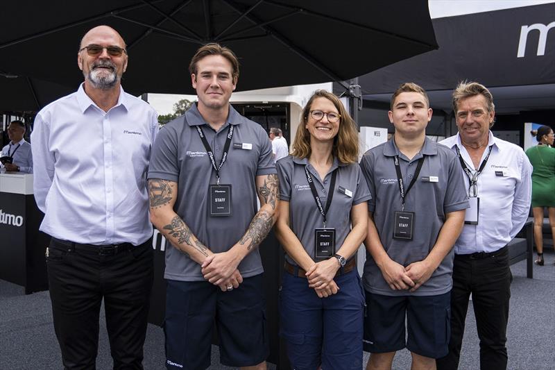 (L to R) Maritimo's general manager Phil Candler with some of the company's award winning apprentices  Jesse Blackley, Zoe De Pryck and Matt Warren and production manager Kym Fleet photo copyright Maritimo taken at 