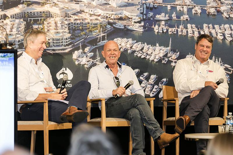 L-R: Kane Bygrave, Director, Aurora Global Logistics; Grant Amor, Director, Aqualuma LED Lighting; Peter Dowdney, Australian Sales Manager, Ronstan as panellists at ASMEX 2021 photo copyright Sheree Burke taken at 
